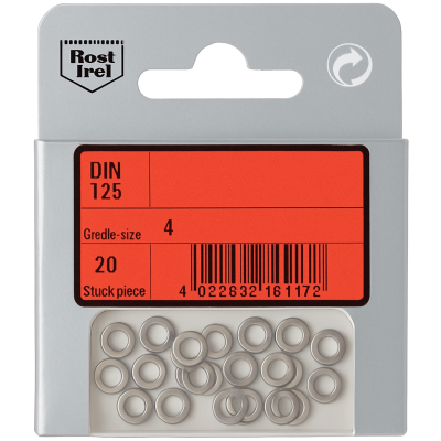 Pack Flache Unterlegscheiben A4 DIN 125 D4mm 20 Stück Pack Flache Unterlegscheiben A4 DIN 125 D4mm 20 Stück
