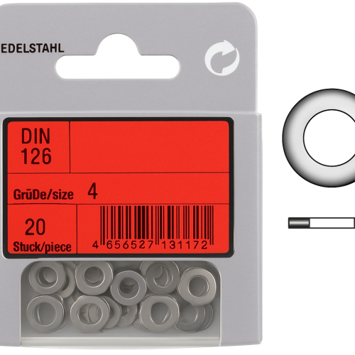 Pack Flache Unterlegscheiben A4 DIN 125 D4mm 20 Stück Pack Flache Unterlegscheiben A4 DIN 125 D4mm 20 Stück