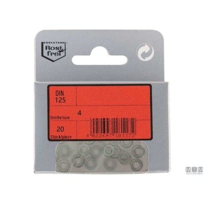 Pack Flache Unterlegscheiben A4 DIN 125 D6mm 20 Stück Pack Flache Unterlegscheiben A4 DIN 125 D6mm 20 Stück