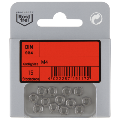 Packung Sechskantmuttern A4 DIN 934 M4 15 Stück Packung Sechskantmuttern A4 DIN 934 M4 15 Stück