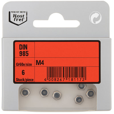 Pack Hex Nylock Nuts DIN 985 M4 6pz Pack Hex Nylock Nuts DIN 985 M4 6pz
