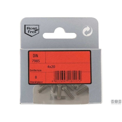 Vis à métaux à tête plate bombée à empreinte cruciforme Phillips DIN 7985 avec écrou, en inox A4, M4 x 25 mm, 6 unités