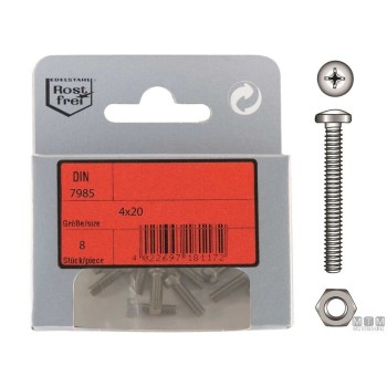 Pack Pan Head Screws Phillips A4 DIN 7985 6x40 with Nuts 4pz