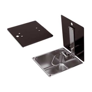 Évier carré en inox avec capot en verre, 320 x 350 x H 180 mm