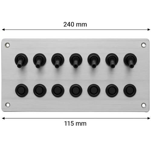 Aluminum Electrical Panel with 8 Rocker Switches 240 x 115 mm