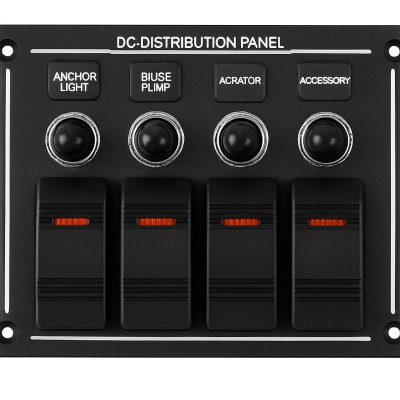 Aluminum Electrical Panel with 8 Rocker Switches 240 x 115 mm