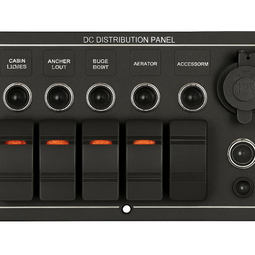Aluminum Electrical Panel with 8 Rocker Switches 240 x 115 mm