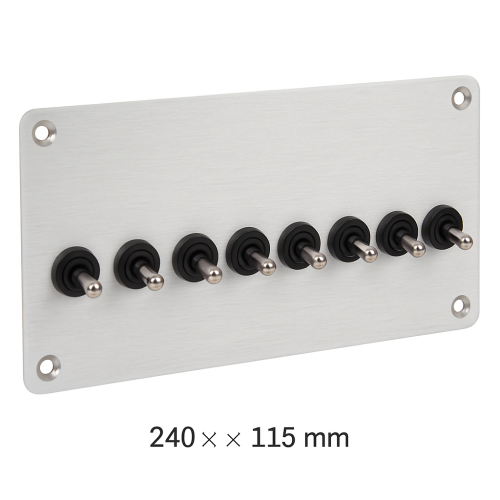 Aluminum Electrical Panel with 8 Rocker Switches 240 x 115 mm