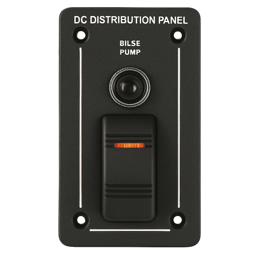 Aluminium Schwarzpanel mit Kippschaltern und Sicherungsschaltern 5 + Voltmeter (3x5a/1x10a/1x15a) Abmessungen 191 x 115 mm