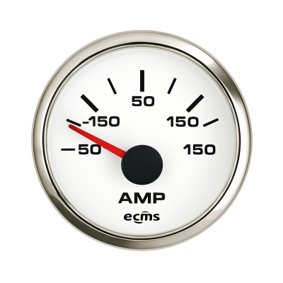 Ammeter with Shunt ECMS White Chrome 12/24V -150+150A 52mm