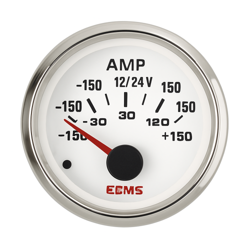 Ammeter with Shunt ECMS White Chrome 12/24V -150+150A 52mm