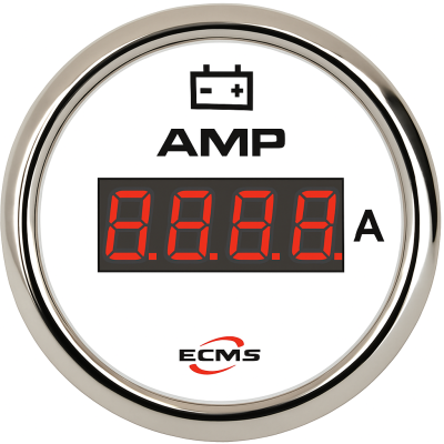 Ammeter with Shunt ECMS White Chrome 12/24V -150+150A 52mm