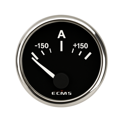 Amperemeter mit Shunt ECMS Schwarz verchromt 12/24V -150+150A Amperemeter mit Shunt ECMS Schwarz verchromt 12/24V -150+150A