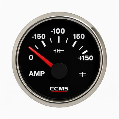 Amperemeter mit Shunt ECMS Schwarz verchromt 12/24V -150+150A Amperemeter mit Shunt ECMS Schwarz verchromt 12/24V -150+150A