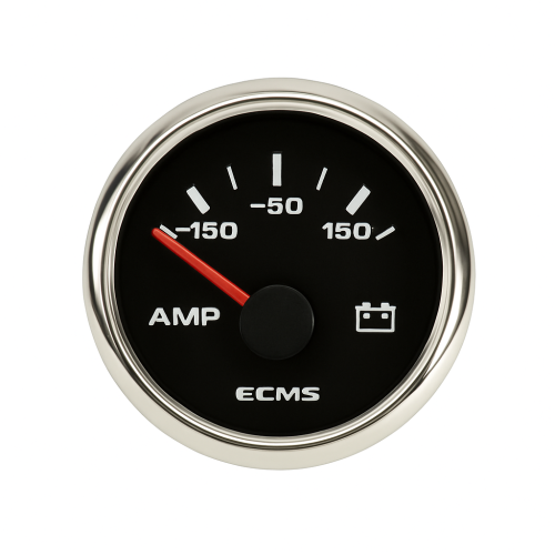 Amperemeter mit Shunt ECMS Schwarz verchromt 12/24V -150+150A Amperemeter mit Shunt ECMS Schwarz verchromt 12/24V -150+150A