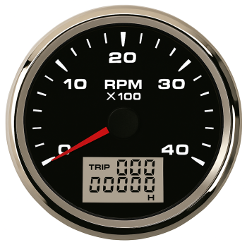 Tachometer and Hourmeter ECMS Black & Chromed 12/24V 4000 RPM 85mm Tachometer and Hourmeter ECMS Black & Chromed 12/24V 4000 RPM 85mm