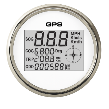 GPS Speedometer ECMS 85mm White Chrome 12/24V
