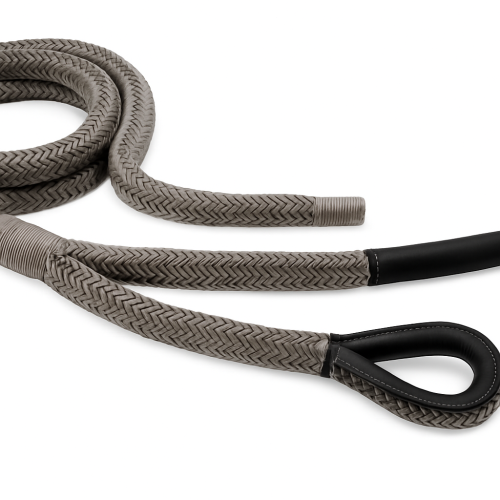 Corde d'amarrage tressée grise à 16 brins avec œil épissé en cuir noir 100cm Ø36mm 20m