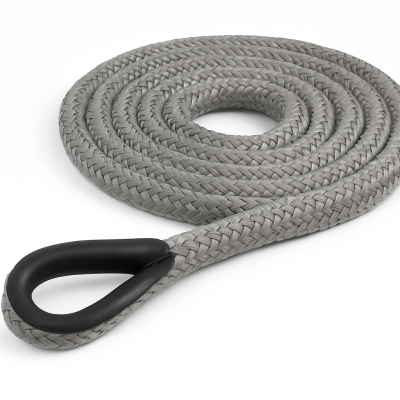 Corde d'amarrage tressée grise à 16 brins avec œil épissé en cuir noir 100cm Ø36mm 20m