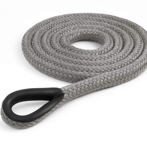 Corde d'amarrage tressée grise à 16 brins avec œil épissé en cuir noir 100cm Ø36mm 20m