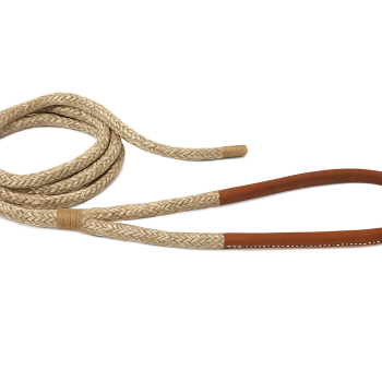 Beige 16-fädige geflochtene Festmacherleine mit genähtem Auge aus braunem Leder 100cm Ø36mm 6m