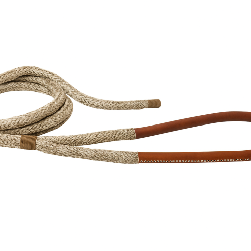 Corde d'amarrage tressée beige à 16 brins avec œil épissé en cuir marron 100cm Ø36mm 20m Corde d'amarrage tressée beige à 16 brins avec œil épissé en cuir marron 100cm Ø36mm 20m