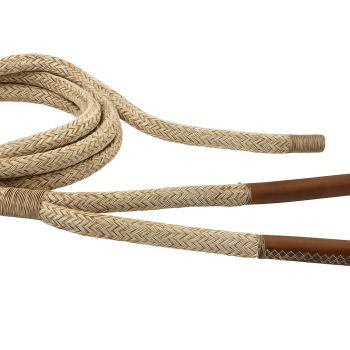 Beige 16-strängige geflochtene Festmacherleine mit genähtem Auge aus braunem Leder 100cm Ø36mm 20m