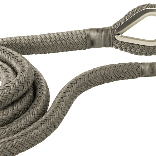 Corde tressée en polyester gris avec œillet en acier inoxydable Ø32mm 16m Corde tressée en polyester gris avec œillet en acier inoxydable Ø32mm 16m