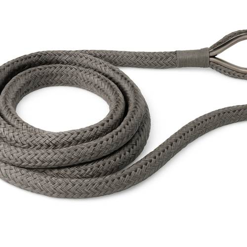Corde en polyester tressée grise avec œillet en acier inoxydable Ø32mm 20m Corde en polyester tressée grise avec œillet en acier inoxydable Ø32mm 20m