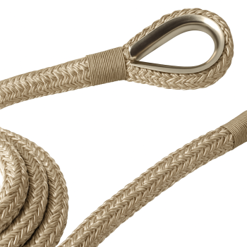 Corde en Polyester Tressée Beige avec Thimble en Acier Inoxydable Ø32mm 16m Corde en Polyester Tressée Beige avec Thimble en Acier Inoxydable Ø32mm 16m