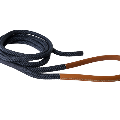 Corde d'amarrage tressée bleue à 16 brins avec œil épissé en cuir brun 75cm Ø24mm 20m Corde d'amarrage tressée bleue à 16 brins avec œil épissé en cuir brun 75cm Ø24mm 20m