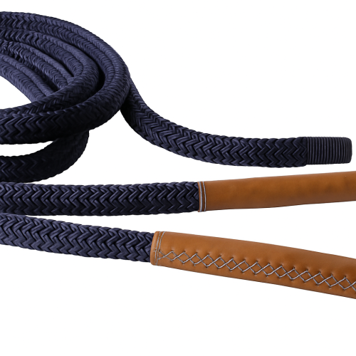 Corde d'amarrage tressée bleue à 16 brins avec œil épissé en cuir brun 75cm Ø24mm 20m Corde d'amarrage tressée bleue à 16 brins avec œil épissé en cuir brun 75cm Ø24mm 20m