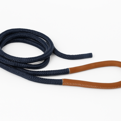 Blue Mooring Rope with Brown Leather Eye Splice 75cm Ø28mm 16M Blue Mooring Rope with Brown Leather Eye Splice 75cm Ø28mm 16M