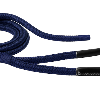 Corde tressée bleue à 16 brins avec œil épissé en cuir noir 100cm Ø36mm 16m Corde tressée bleue à 16 brins avec œil épissé en cuir noir 100cm Ø36mm 16m