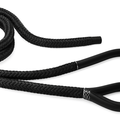Black 16-Strand Braided Mooring Rope with Spliced Leather Eye - 32mm Diameter, 16m Length Black 16-Strand Braided Mooring Rope with Spliced Leather Eye - 32mm Diameter, 16m Length