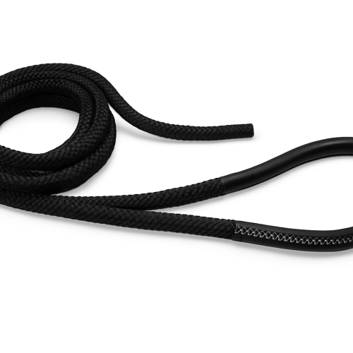 Corde d'amarrage tressée en polyester noir à 16 brins avec œil épissé en cuir noir 100cm Ø32mm 20m