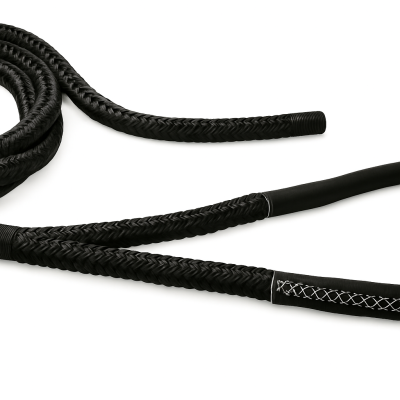 Corde d'amarrage tressée en polyester noir à 16 brins avec œil épissé en cuir noir 100cm Ø32mm 20m