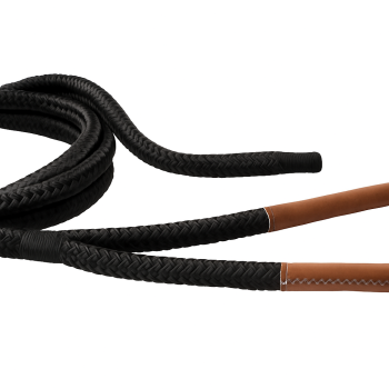 Corde d'amarrage tressée en polyester noir à 16 brins avec œil épissé en cuir marron 100cm Ø32mm 20m Corde d'amarrage tressée en polyester noir à 16 brins avec œil épissé en cuir marron 100cm Ø32mm 20m