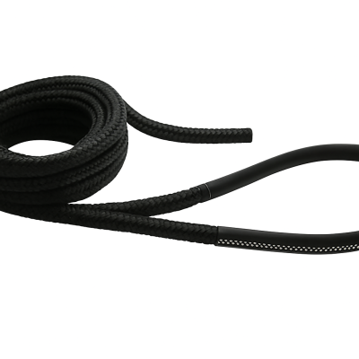 16-Strand Braided Mooring Rope in Black Polyester with Spliced Eye and Leather Cover, 20m Length, 36mm Diameter 16-Strand Braided Mooring Rope in Black Polyester with Spliced Eye and Leather Cover, 20m Length, 36mm Diameter