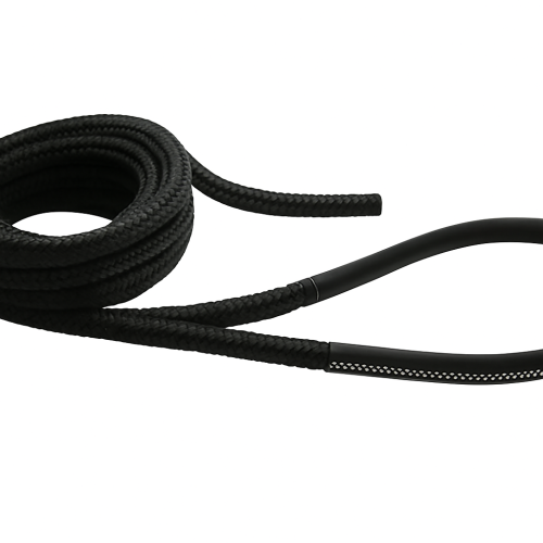 16-Strand Braided Mooring Rope in Black Polyester with Spliced Eye and Leather Cover, 20m Length, 36mm Diameter 16-Strand Braided Mooring Rope in Black Polyester with Spliced Eye and Leather Cover, 20m Length, 36mm Diameter