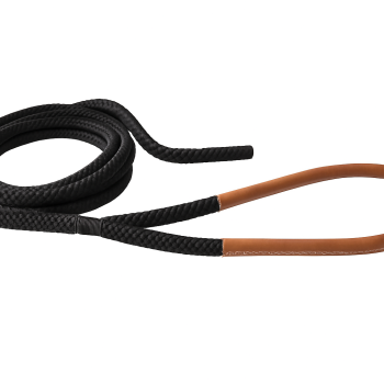 Corde de mouillage tressée en polyester noir à 16 brins avec œil épissé en cuir marron 100cm Ø36mm 16m