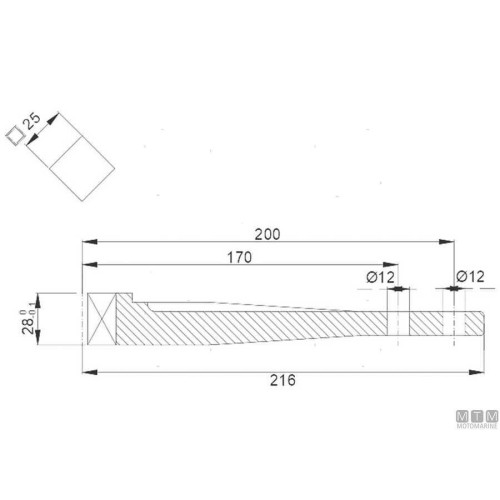 Ersatzhebel für Tor-Marine Ruder Ref Standardhebel für D40 Welle L 200 mm