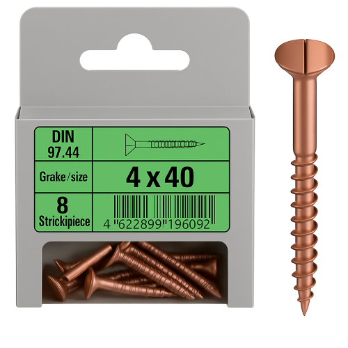 Bronze Flat Head Wood Screws DIN 97 mm 4x40 Pack of 8