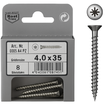 Blister 8pcs Stainless Screws 4 x 35 Din 6112