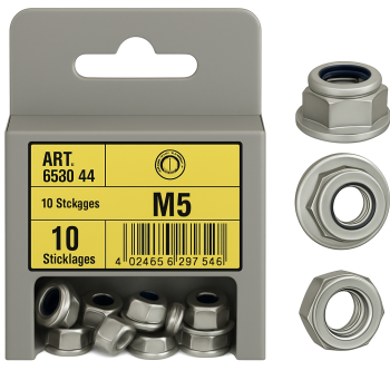 Hex Flanged Nylock Nuts DIN 6926 M5 Pack of 10 Hex Flanged Nylock Nuts DIN 6926 M5 Pack of 10
