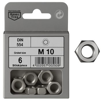 Hex nuts din 934 mm m10  pack 6 / pcs