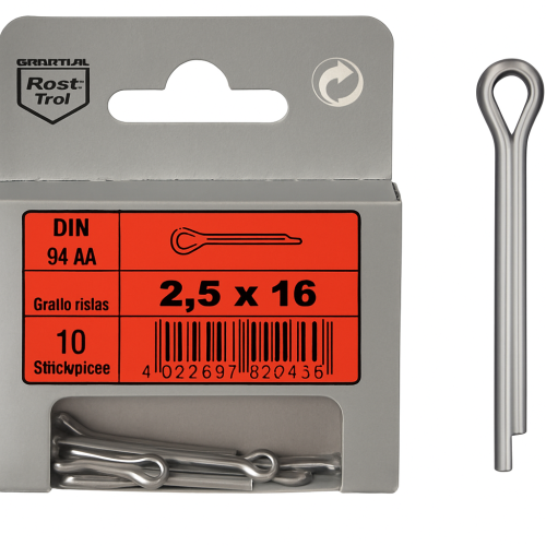 Blister 10pcs Stainless Cotter Pins 2.5x16 Din 94 Blister 10pcs Stainless Cotter Pins 2.5x16 Din 94
