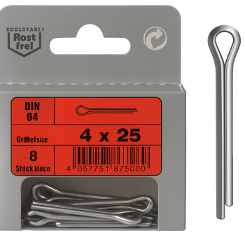 Blister 8pcs Stainless Cotter Pins 4 x 25 Din 94