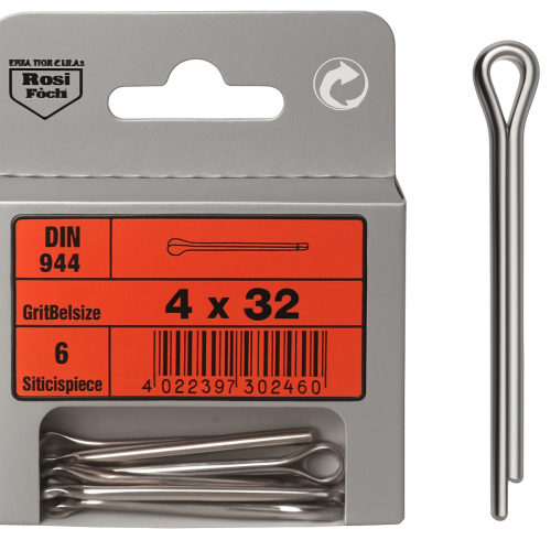 Blister 6pcs Stainless Cotter Pins 4 x 32 Din 94