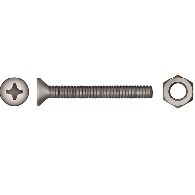 Flachkopf Phillips Maschinen schrauben DIN 965 + Muttern 8x20 mm Packung mit 4 Flachkopf Phillips Maschinen schrauben DIN 965 + Muttern 8x20 mm Packung mit 4